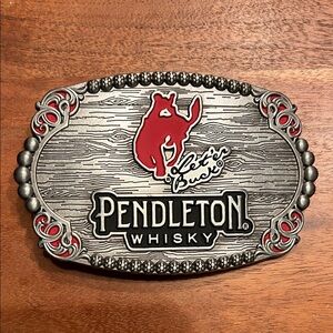 Pendleton Whisky Belt Buckle with Red and Silver Design